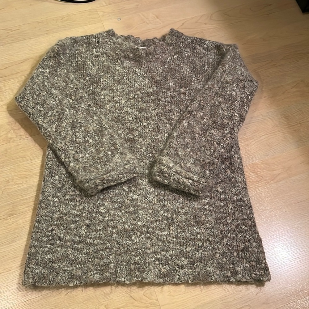 Shaggy Mohair Blend Neutral Soft Cozy Long Line Sweater Bobble Fishermen Y2K